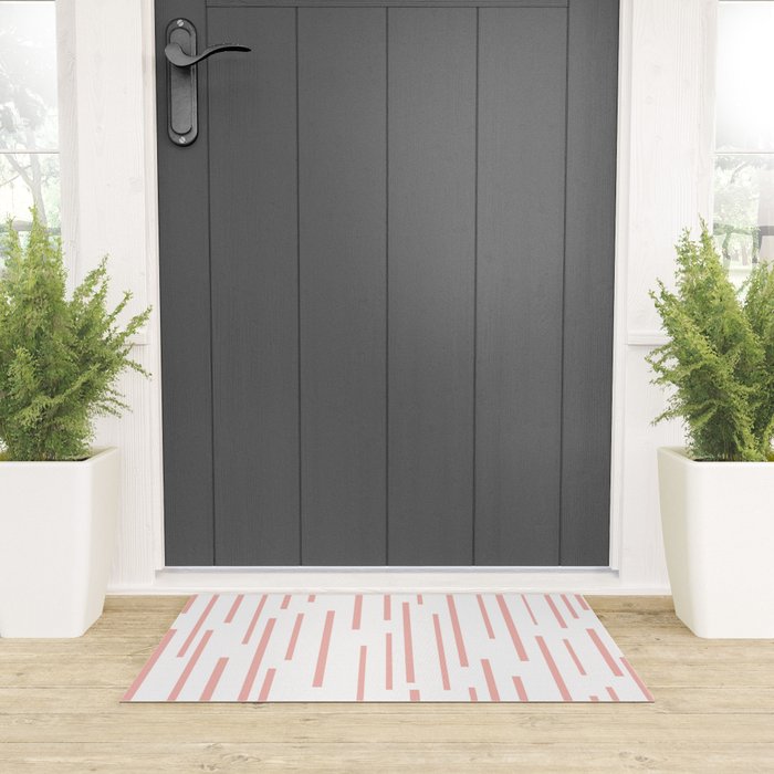 Leitungen Minimalist Pink and White Interrupted Line Pattern Welcome Mat Gallery Image 3