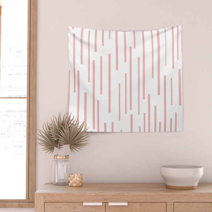 Leitungen Minimalist Pink and White Interrupted Line Pattern Wall Tapestry Gallery Image 2