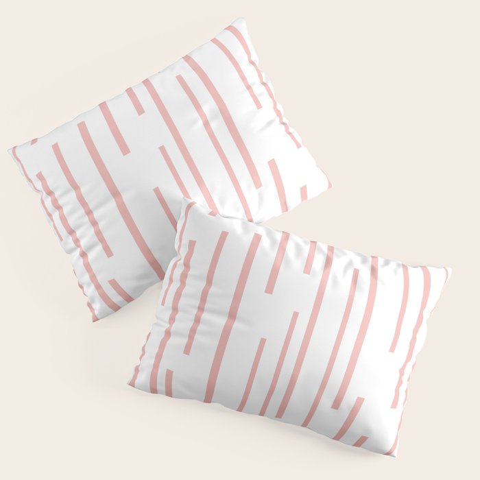 Leitungen Minimalist Pink and White Interrupted Line Pattern Pillow Sham Gallery Image 3