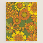 Orange, Brown, Yellow and Green Retro Daisy Pattern Jigsaw Puzzle Gallery Image 1