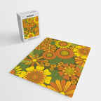 Orange, Brown, Yellow and Green Retro Daisy Pattern Jigsaw Puzzle Gallery Image 2