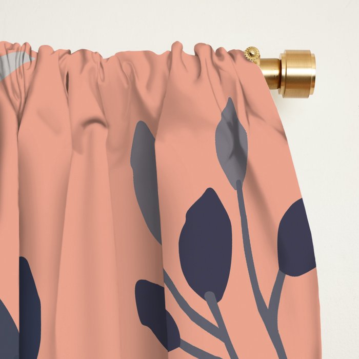 Modern, Boho, Floral Prints, Peach, Coral Gray, White Window Curtain Gallery Image 2