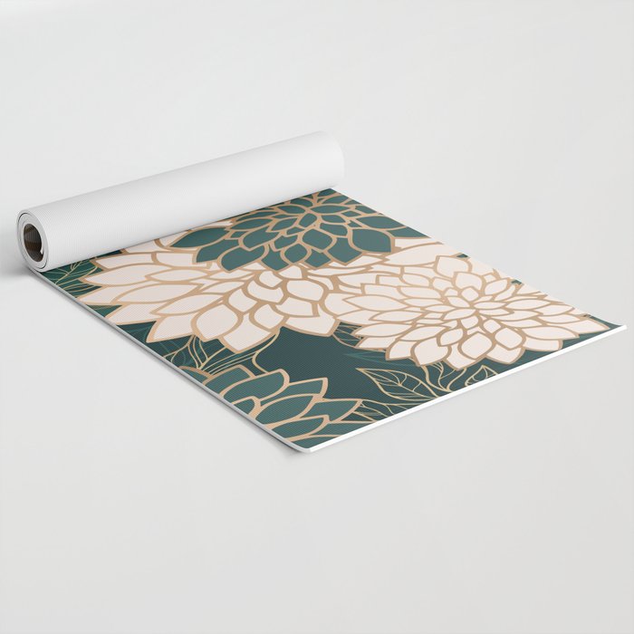 Floral Aesthetic in Dark Teal Green, Ivory and Gold Yoga Mat Gallery Image 2