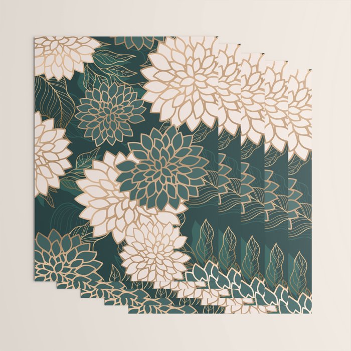 Floral Aesthetic in Dark Teal Green, Ivory and Gold Wrapping Paper Gallery Image 3