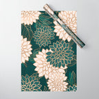Floral Aesthetic in Dark Teal Green, Ivory and Gold Wrapping Paper Gallery Image 1