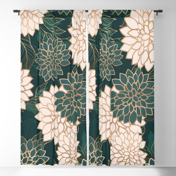 Floral Aesthetic in Dark Teal Green, Ivory and Gold Window Curtain Gallery Image 5