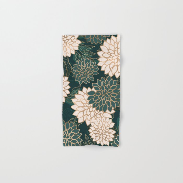 Floral Aesthetic in Dark Teal Green, Ivory and Gold Bath Towel Gallery Image 1