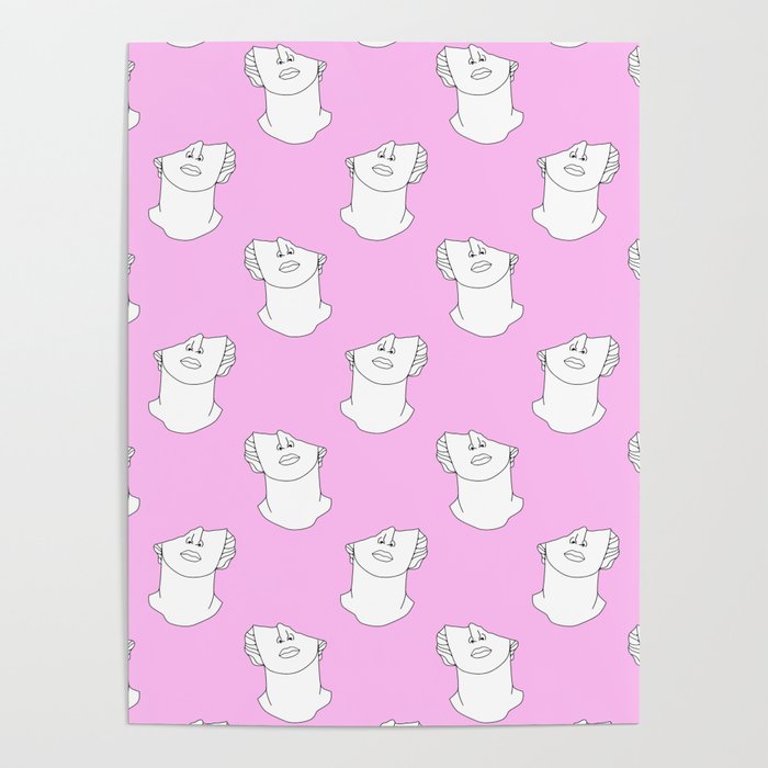 Vaporwave greek statue doodle pattern Poster Gallery Image 1