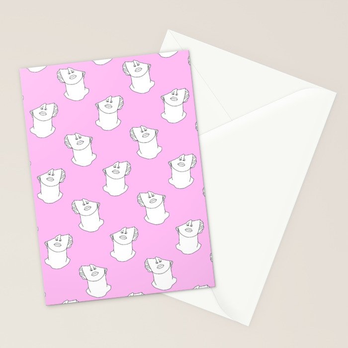 Vaporwave greek statue doodle pattern Stationery Card Gallery Image 2