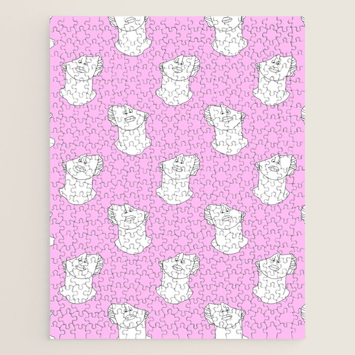 Vaporwave greek statue doodle pattern Jigsaw Puzzle Gallery Image 1