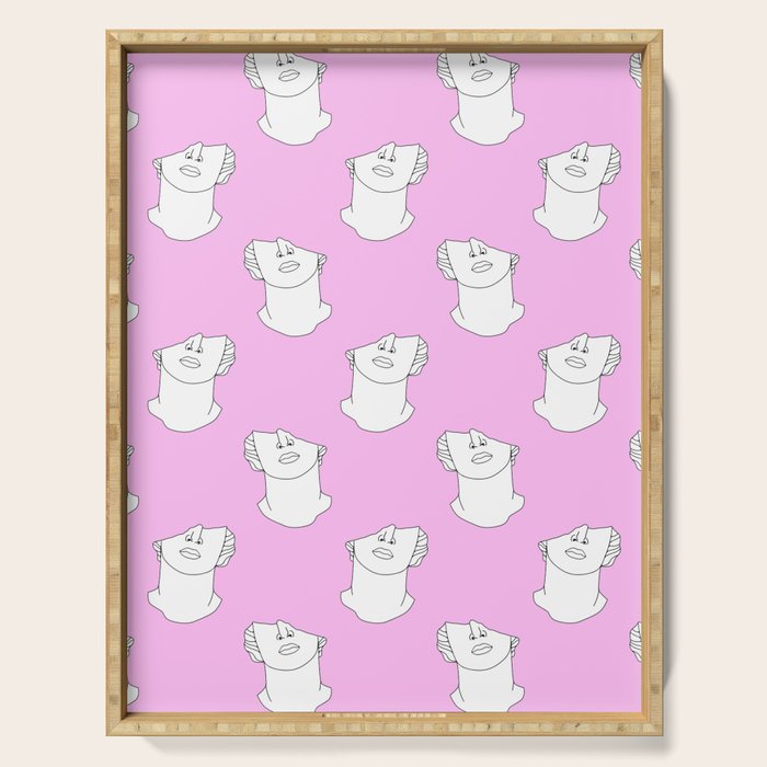 Vaporwave greek statue doodle pattern Serving Tray Gallery Image 1