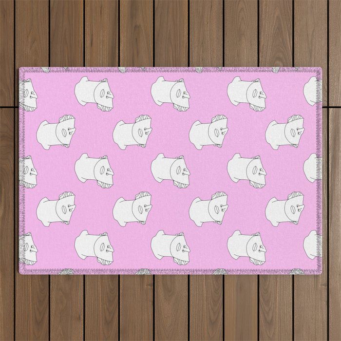 Vaporwave greek statue doodle pattern Outdoor Rug Gallery Image 1