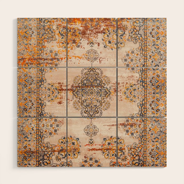 Orange Vintage Rug Design Wood Wall Art Gallery Image 1