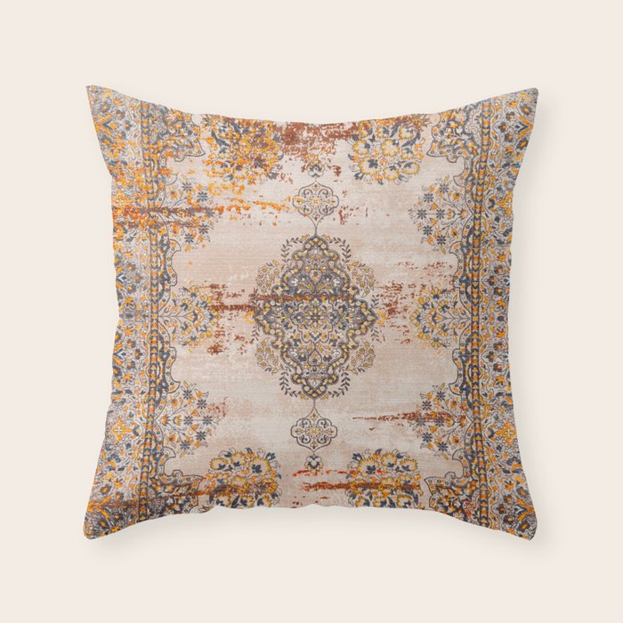Orange Vintage Rug Design Throw Pillow Gallery Image 6