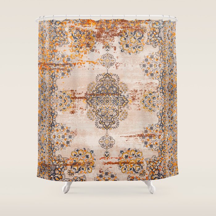 Orange Vintage Rug Design Shower Curtain Gallery Image 1