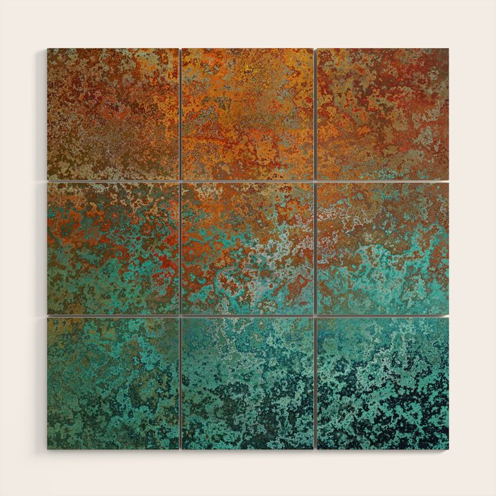 Vintage Copper and Teal Rust Wood Wall Art Gallery Image 1