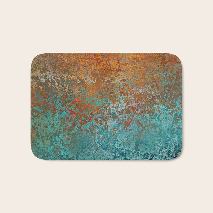 Vintage Copper and Teal Rust Bath Mat Gallery Image 1