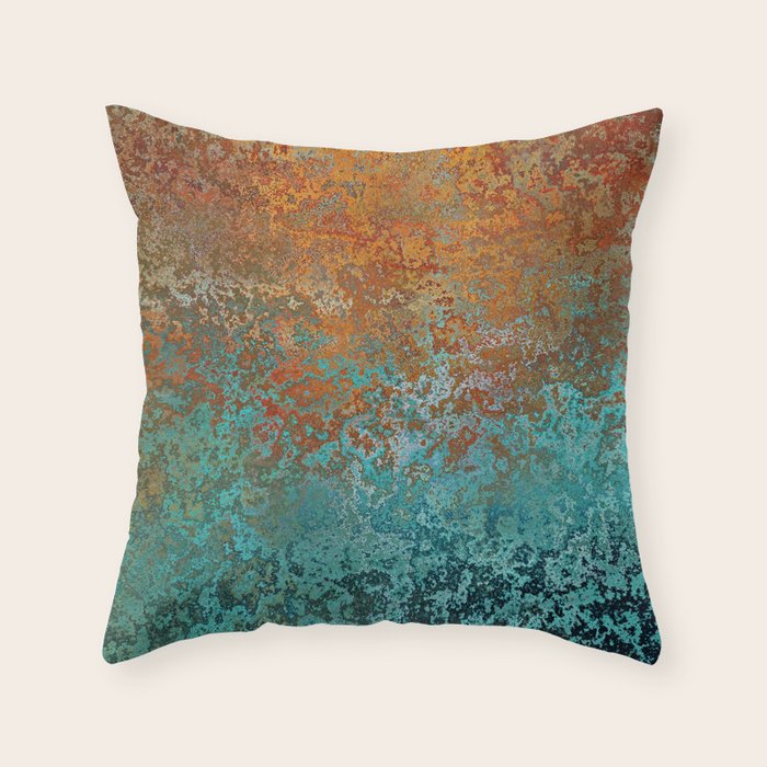 Vintage Copper and Teal Rust Throw Pillow Gallery Image 6