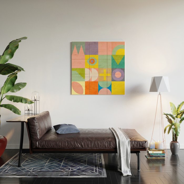 mid  century modern geometric checkers summer 2 Wood Wall Art Gallery Image 2