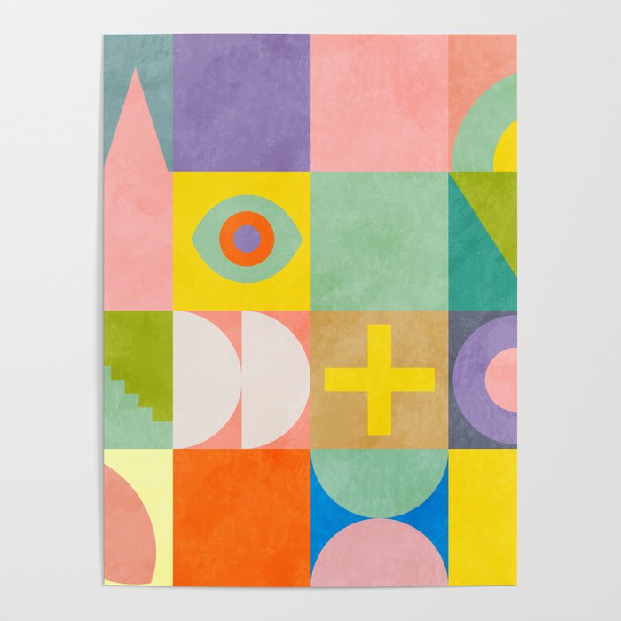 mid  century modern geometric checkers summer 2 Poster Gallery Image 1