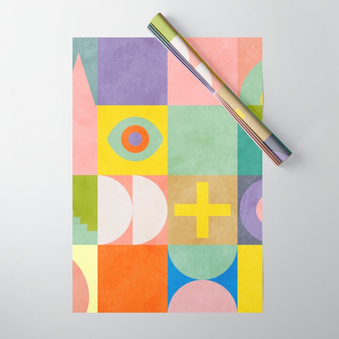 mid  century modern geometric checkers summer 2 Wrapping Paper Gallery Image 1