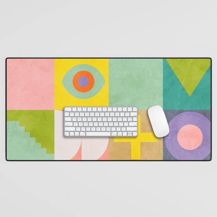 mid  century modern geometric checkers summer 2 Desk Mat Gallery Image 1