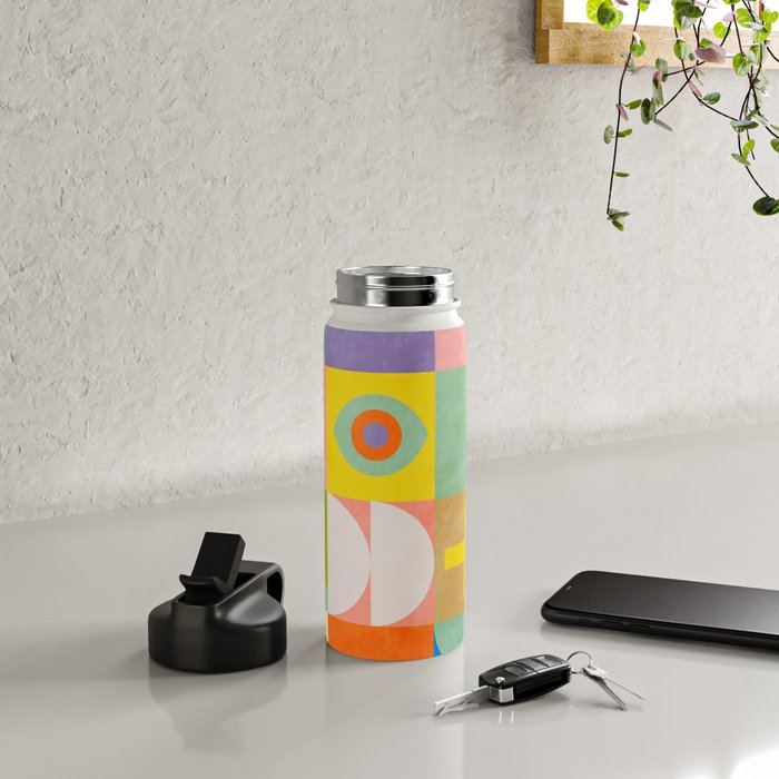 mid  century modern geometric checkers summer 2 Water Bottle Gallery Image 4