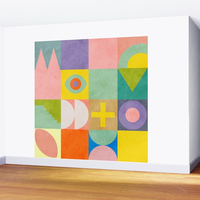 mid  century modern geometric checkers summer 2 Wall Mural Gallery Image 2