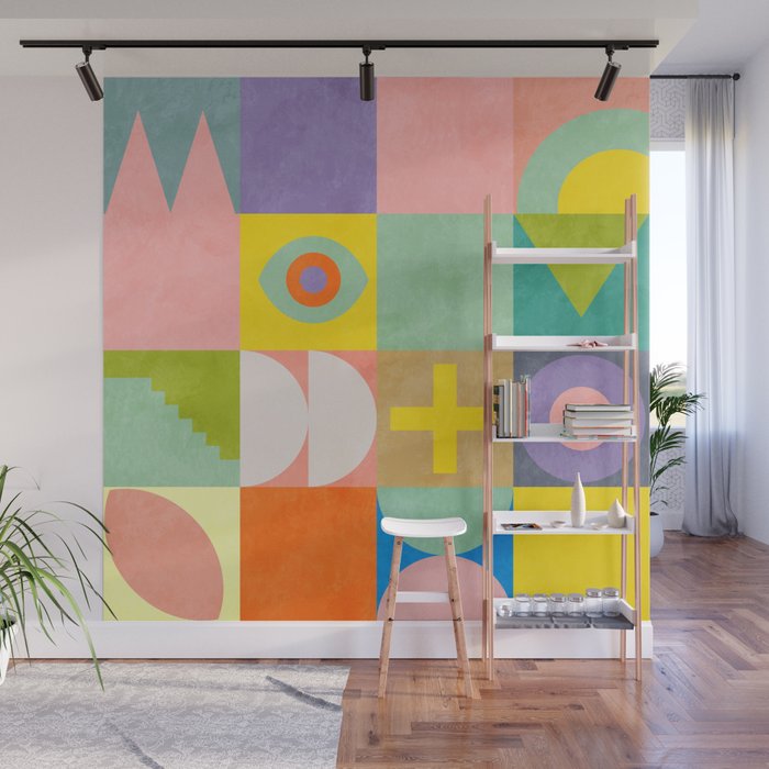 mid  century modern geometric checkers summer 2 Wall Mural Gallery Image 1