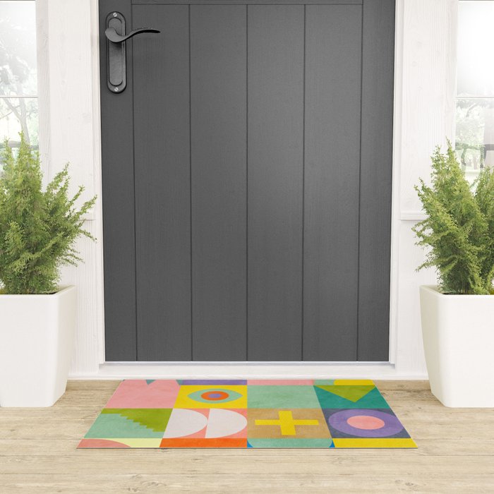 mid  century modern geometric checkers summer 2 Welcome Mat Gallery Image 3