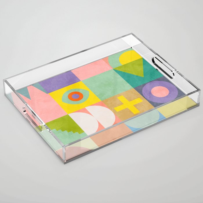 mid  century modern geometric checkers summer 2 Acrylic Tray Gallery Image 1