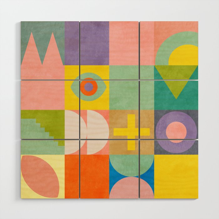 mid  century modern geometric checkers summer 2 Wood Wall Art Gallery Image 1