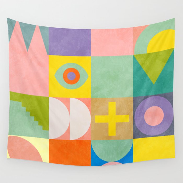 mid  century modern geometric checkers summer 2 Wall Tapestry Gallery Image 4