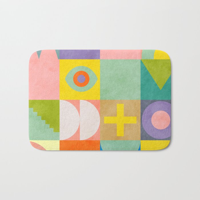mid  century modern geometric checkers summer 2 Bath Mat Gallery Image 1