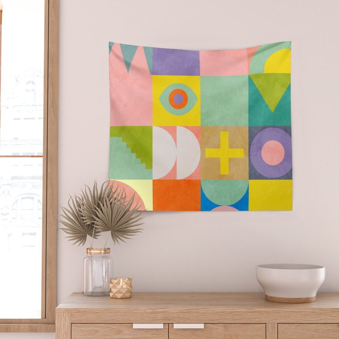 mid  century modern geometric checkers summer 2 Wall Tapestry Gallery Image 2
