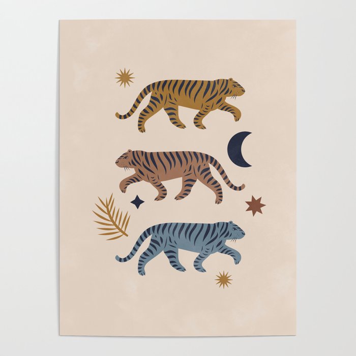 Celestial Tigers with Moon and Stars Poster Gallery Image 4