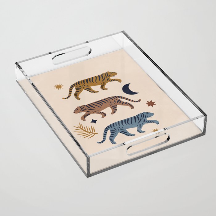 Celestial Tigers with Moon and Stars Acrylic Tray Gallery Image 1