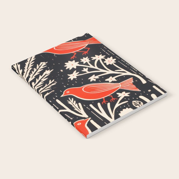 Red And Black Woodblock Birds Notebook Gallery Image 1