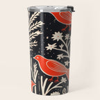 Red And Black Woodblock Birds Travel Mug Gallery Image 2