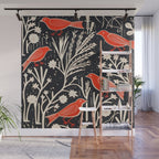 Red And Black Woodblock Birds Wall Mural Gallery Image 1