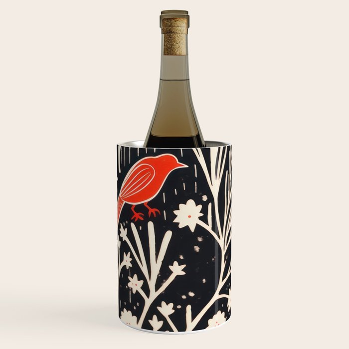 Red And Black Woodblock Birds Wine Chiller Gallery Image 2
