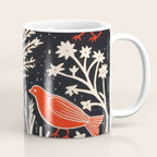 Red And Black Woodblock Birds Coffee Mug Gallery Image 1