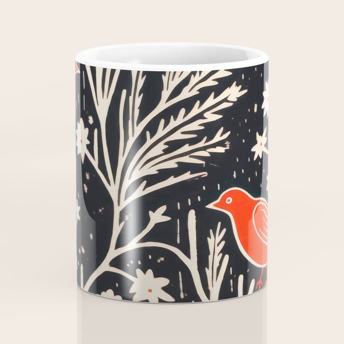 Red And Black Woodblock Birds Coffee Mug Gallery Image 4