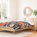 Red And Black Woodblock Birds Duvet Cover Gallery Image 2