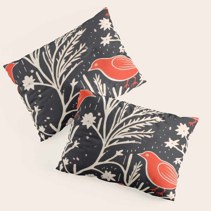 Red And Black Woodblock Birds Pillow Sham Gallery Image 3