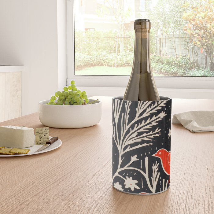 Red And Black Woodblock Birds Wine Chiller Gallery Image 4