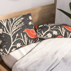Red And Black Woodblock Birds Pillow Sham Gallery Image 2