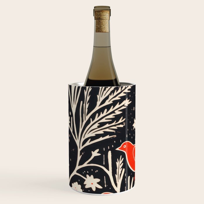 Red And Black Woodblock Birds Wine Chiller Gallery Image 1