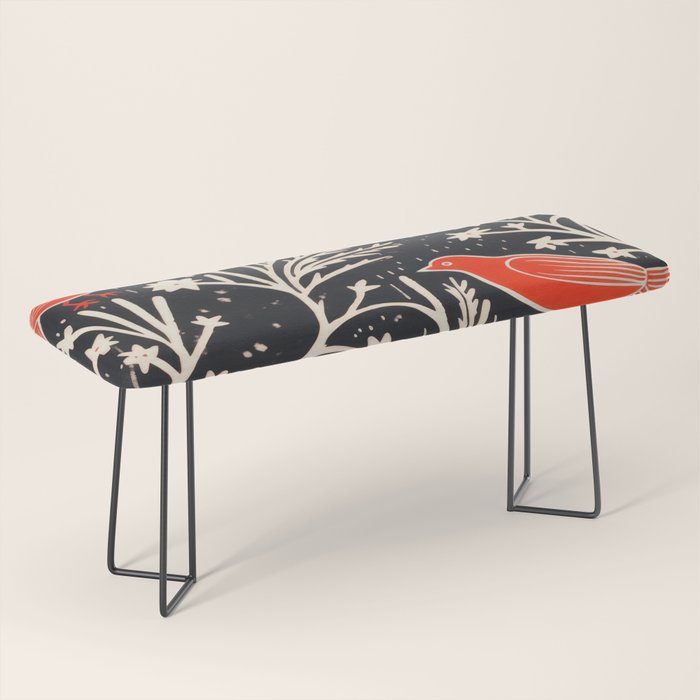 Red And Black Woodblock Birds Bench Gallery Image 1
