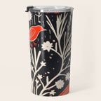 Red And Black Woodblock Birds Travel Mug Gallery Image 3